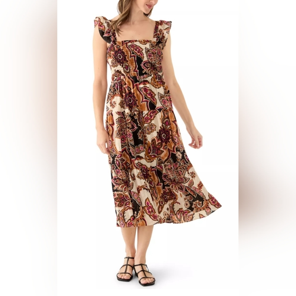 NWT VINCE CAMUTO Square Neck Paisley Print Ruffle Strap Smocked Women's Size XL - Picture 2 of 12